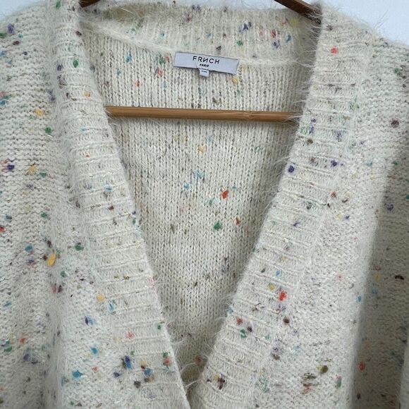 FRNCH Cream Eyelash Confetti V-Neck Button Oversized Cardigan Sweater Medium - Picture 2 of 9